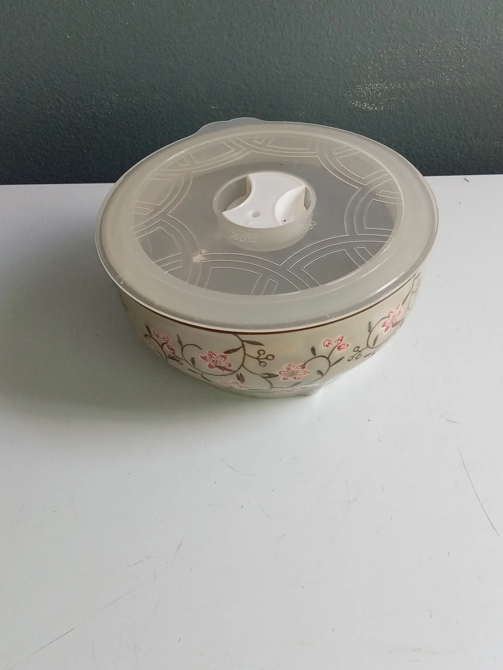 Ceramic Floral Storage Bowl with Vented Lid Pink Cherry Blossom Microwave‎ Safe